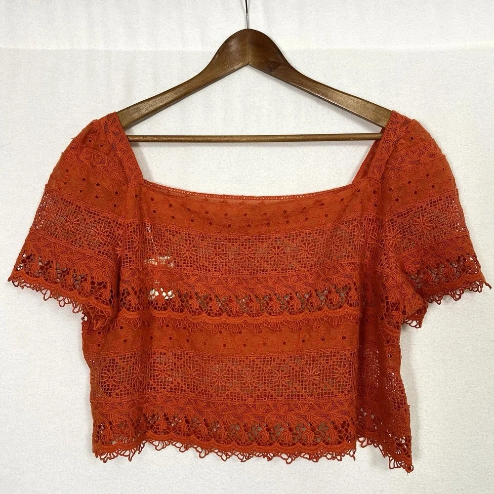 Free People Sz Large Crop Top Crochet Boho Chic Beach Summer Coastal Dainty NWT
